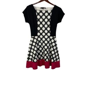 Love Moschino Polka Dot Colorblock Dress size 8 Black White with red hem